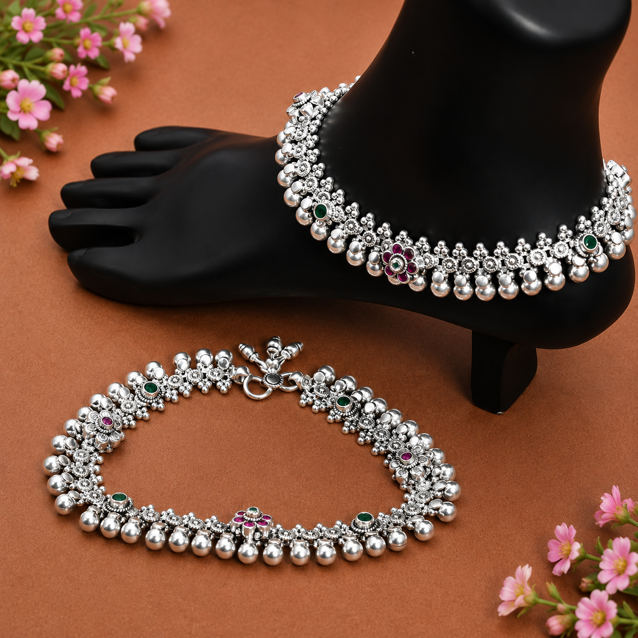 Gulbahar Anklet – 925 Sterling Silver – OYA by Gemkara view 2