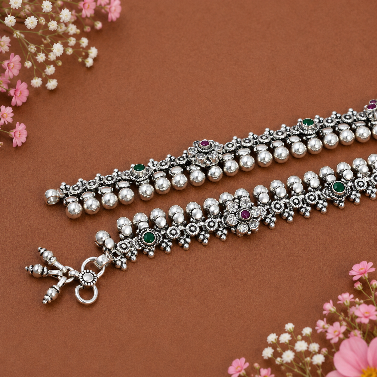 Gulbahar Anklet – 925 Sterling Silver – OYA by Gemkara view 4