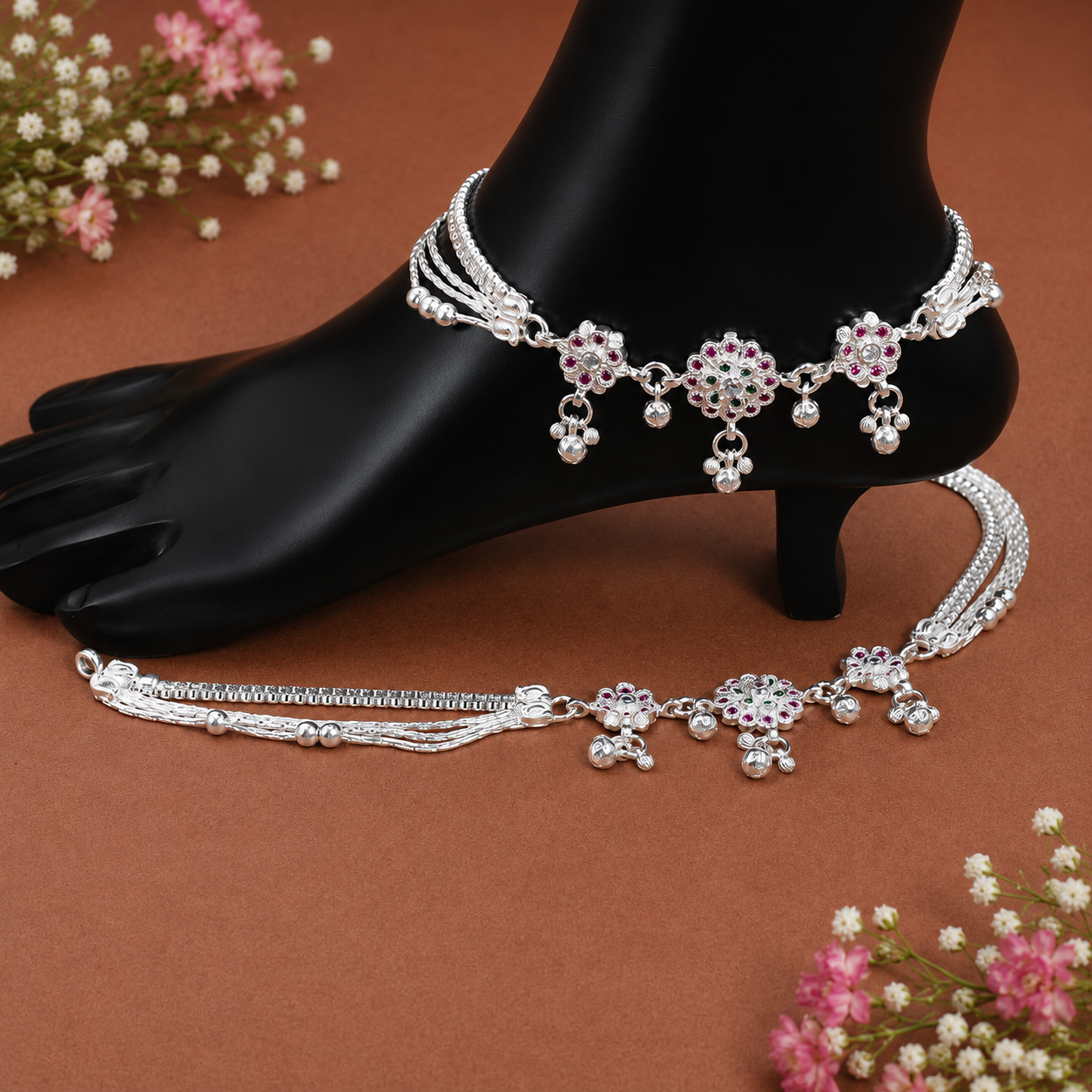 Flora Charm Anklet – 925 Sterling Silver – OYA by Gemkara view 2