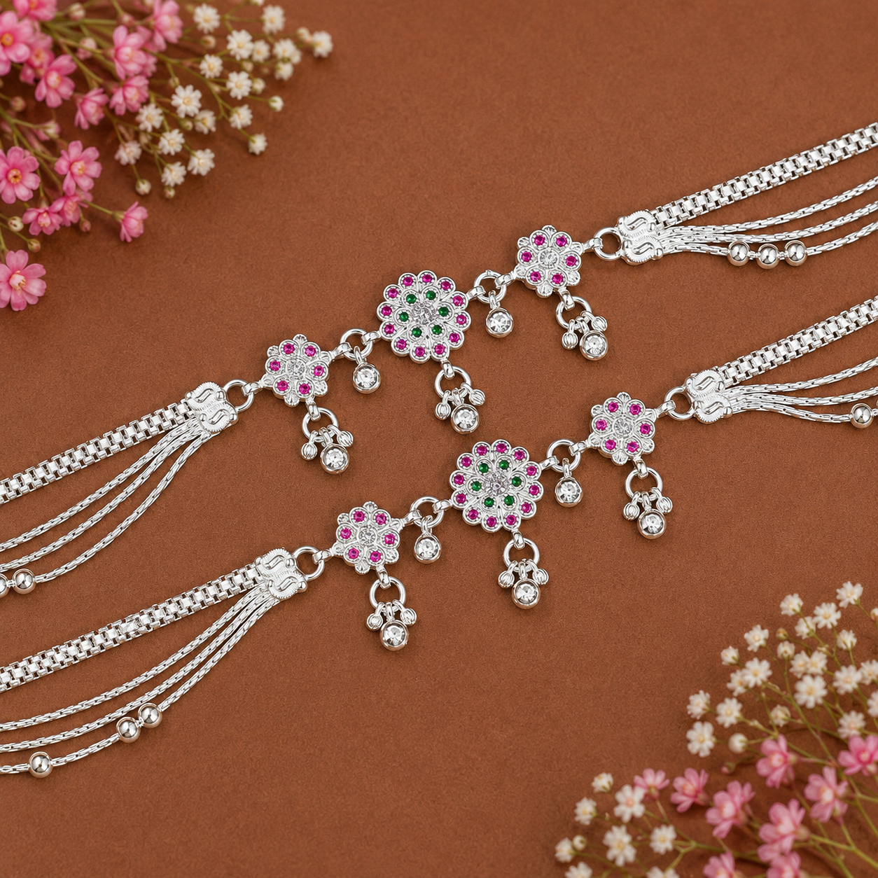 Flora Charm Anklet – 925 Sterling Silver – OYA by Gemkara view 3