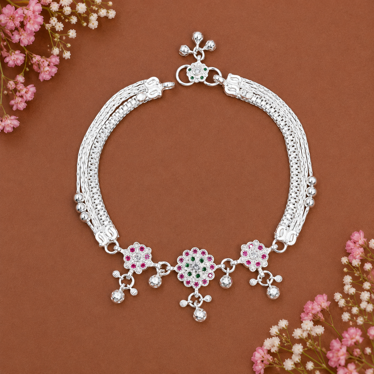 Flora Charm Anklet – 925 Sterling Silver – OYA by Gemkara view 4
