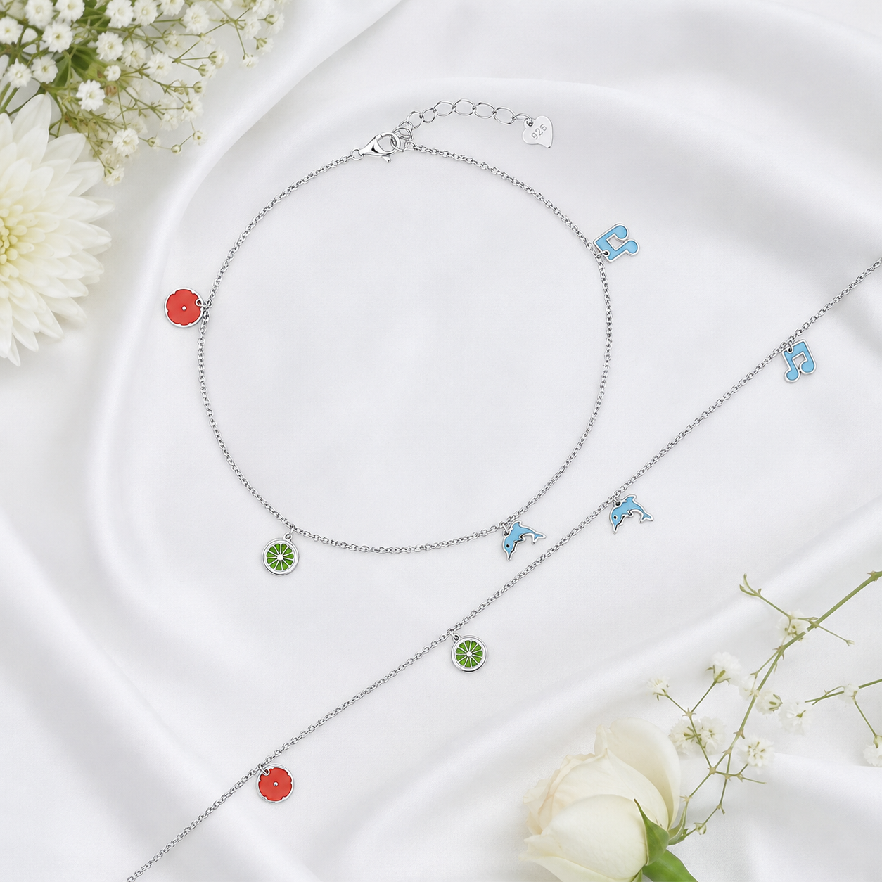 Multicharm Dolphin Anklet – 925 Sterling Silver – OYA by Gemkara view 2