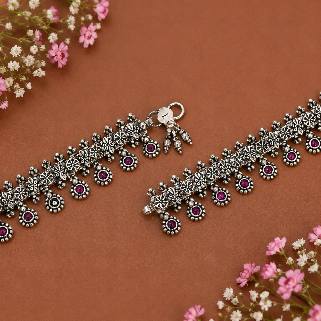 Ruby Bloom Anklet – 925 Sterling Silver – OYA by Gemkara view 3