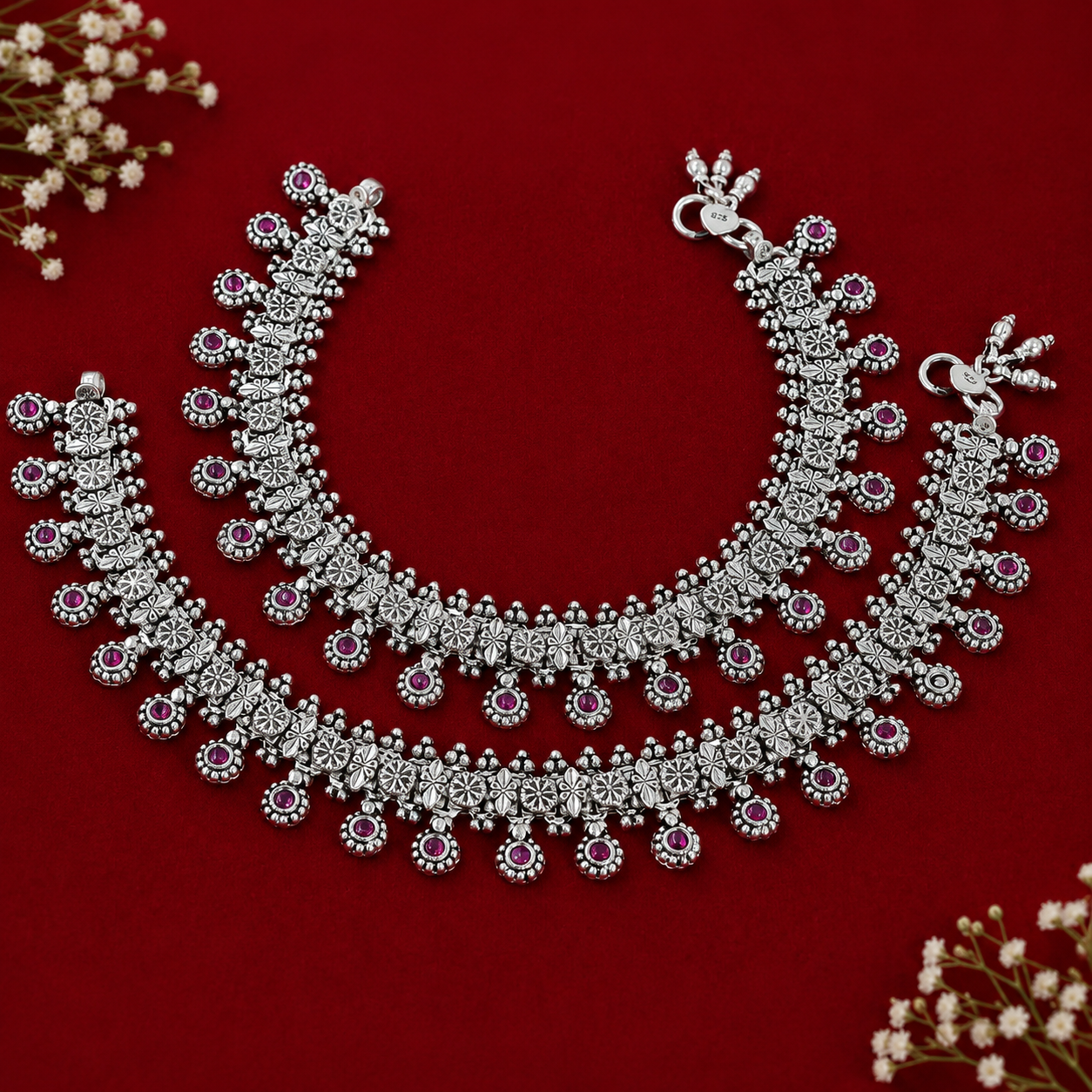 Ruby Bloom Anklet – 925 Sterling Silver – OYA by Gemkara view 4