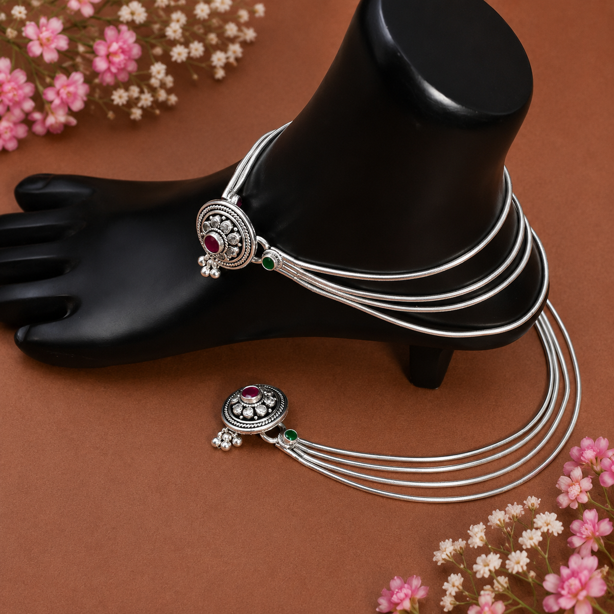 Noor Layered Anklet – 925 Sterling Silver – OYA by Gemkara view 2
