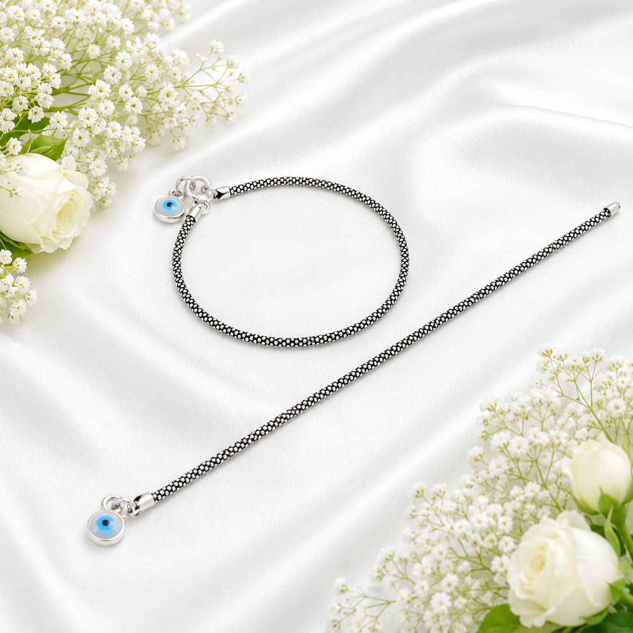 Evil Eye Beaded Anklet – 925 Sterling Silver – OYA by Gemkara view 3