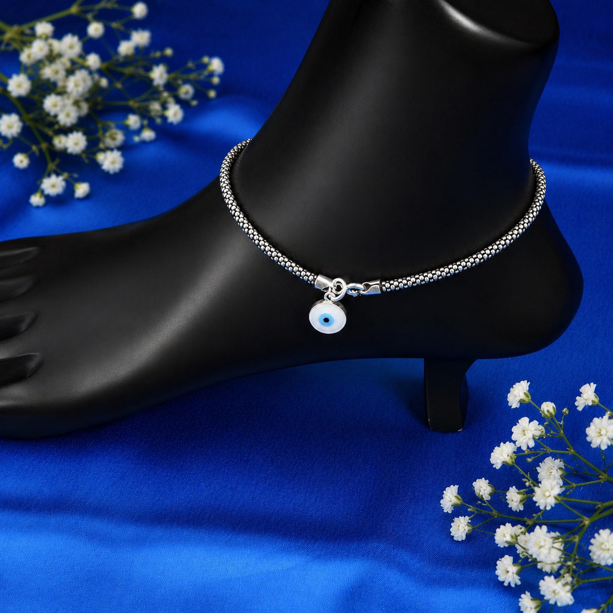 Nazar Anklet -02ANK – 925 Sterling Silver – OYA by Gemkara view 2
