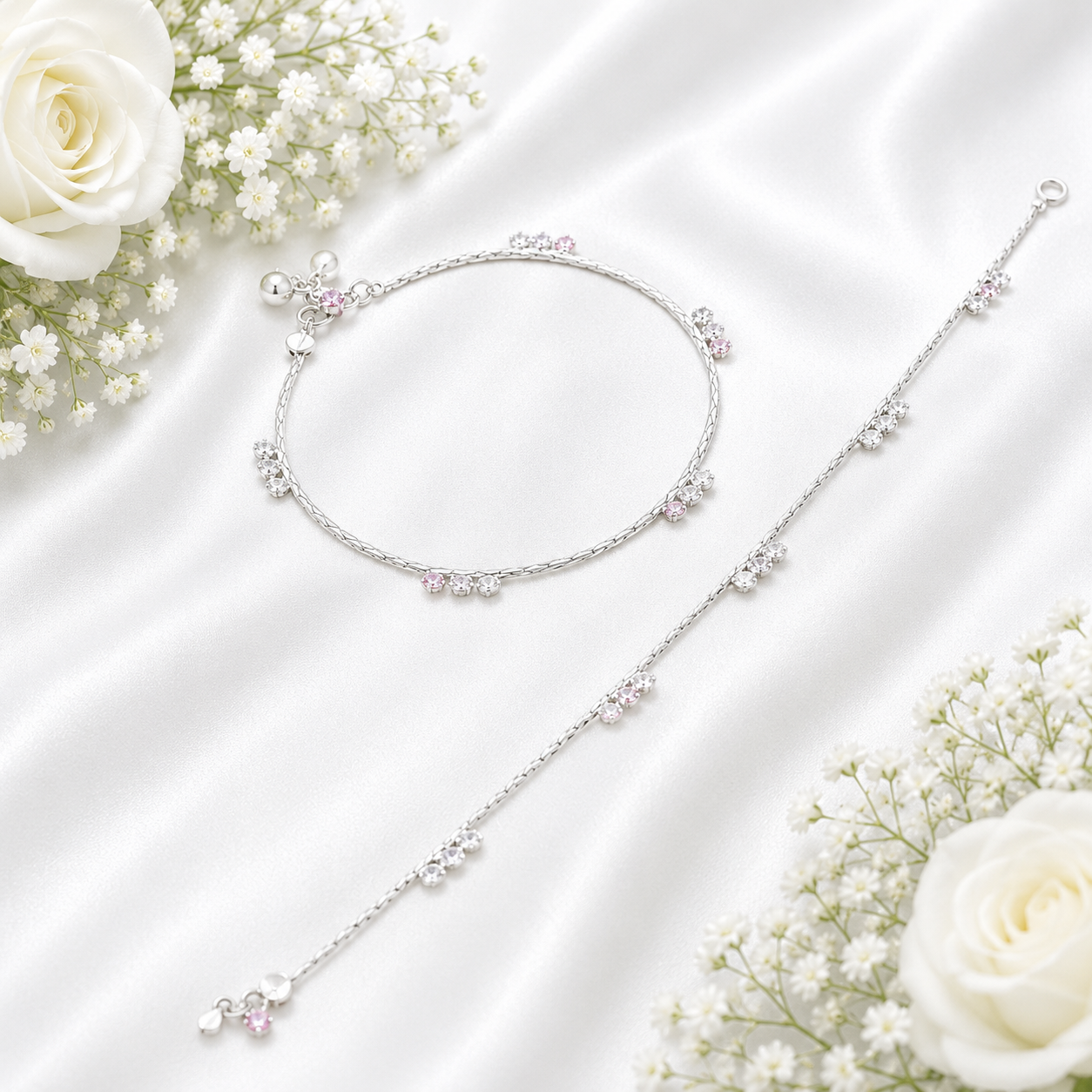Blush Blossom Anklet – 925 Sterling Silver – OYA by Gemkara view 3