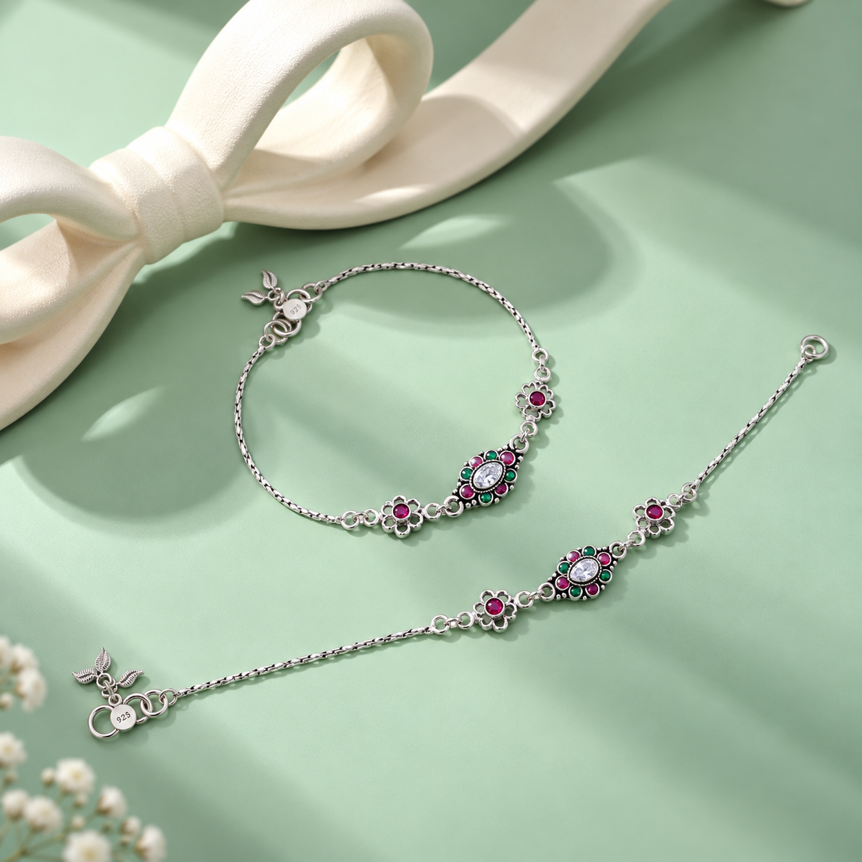 Oxidized Flora Anklet – 925 Sterling Silver – OYA by Gemkara view 3
