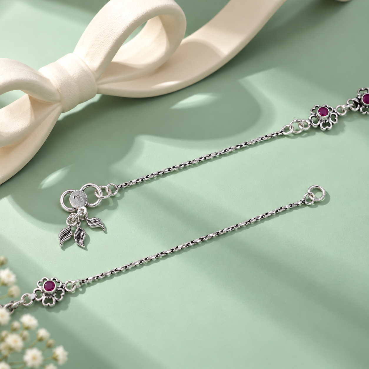 Oxidized Flora Anklet – 925 Sterling Silver – OYA by Gemkara view 4