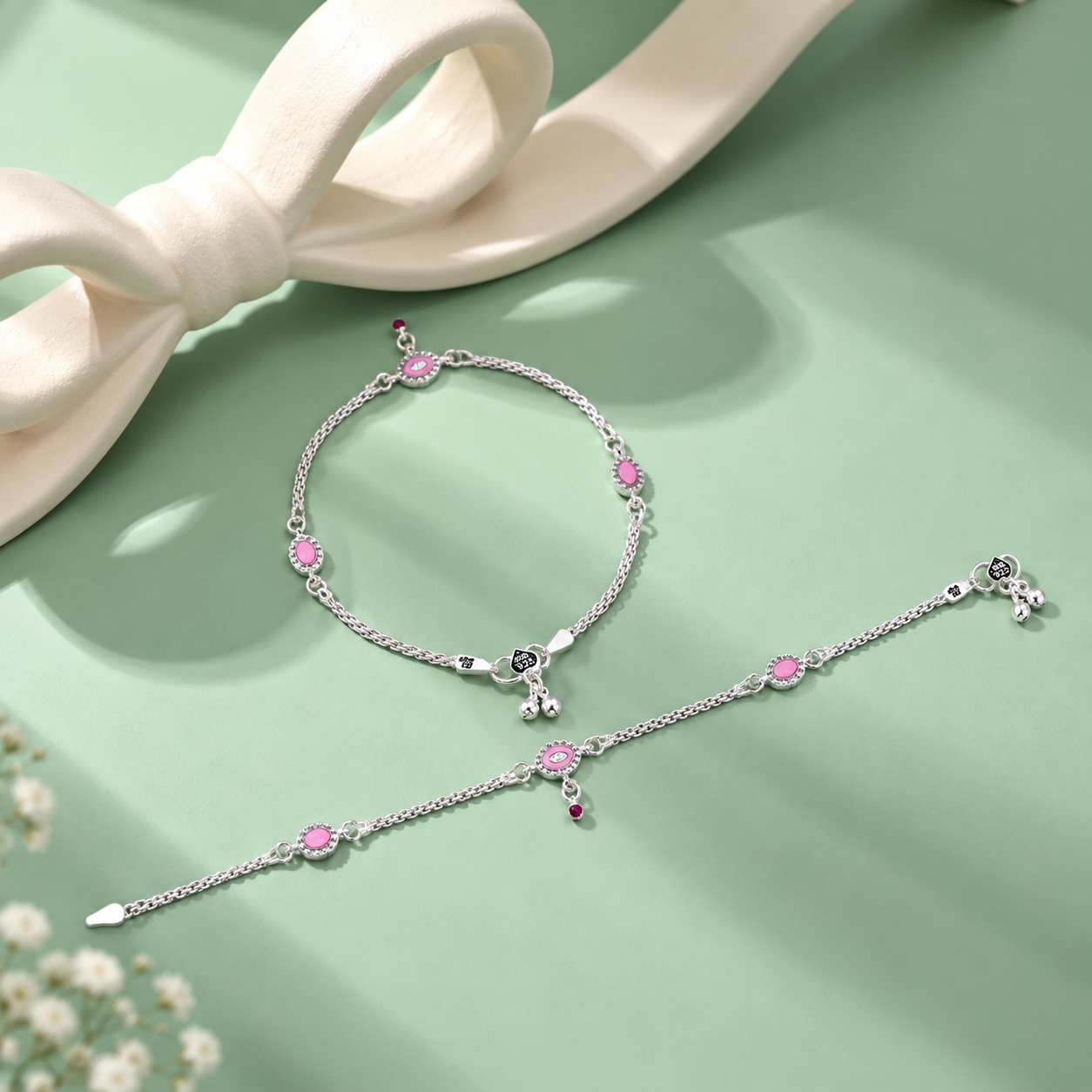 Pink Grace Anklet – 925 Sterling Silver – OYA by Gemkara view 3