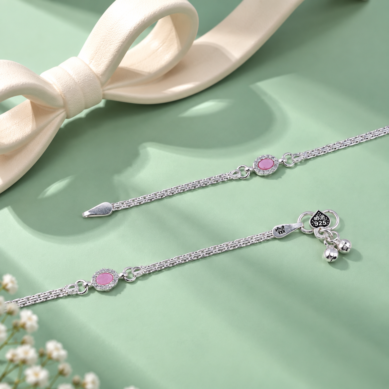 Pink Grace Anklet – 925 Sterling Silver – OYA by Gemkara view 4