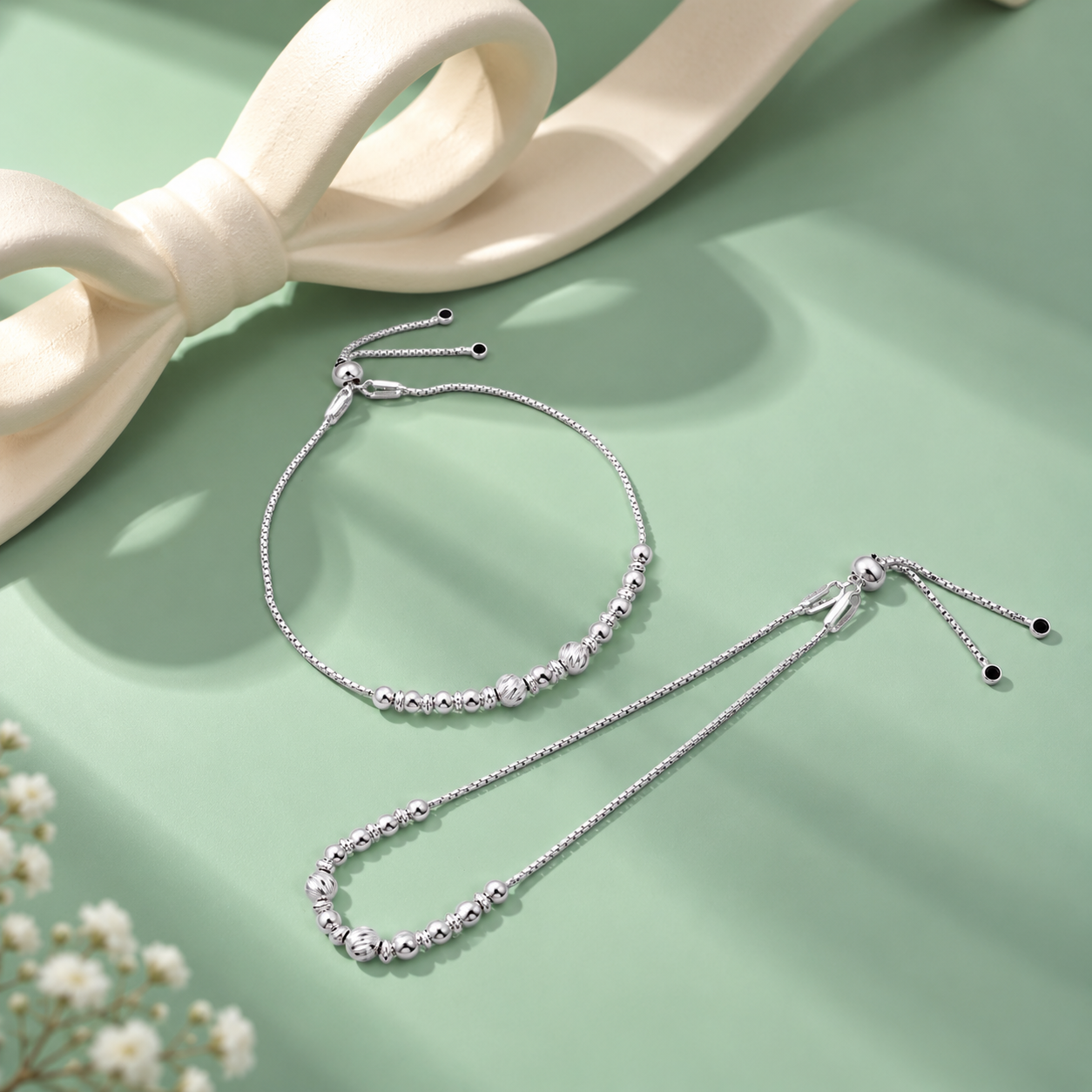 Beaded Anklet – 925 Sterling Silver – OYA by Gemkara view 3
