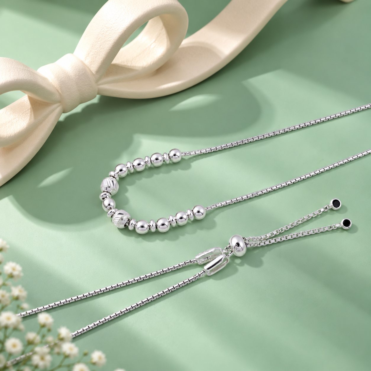 Beaded Anklet – 925 Sterling Silver – OYA by Gemkara view 4