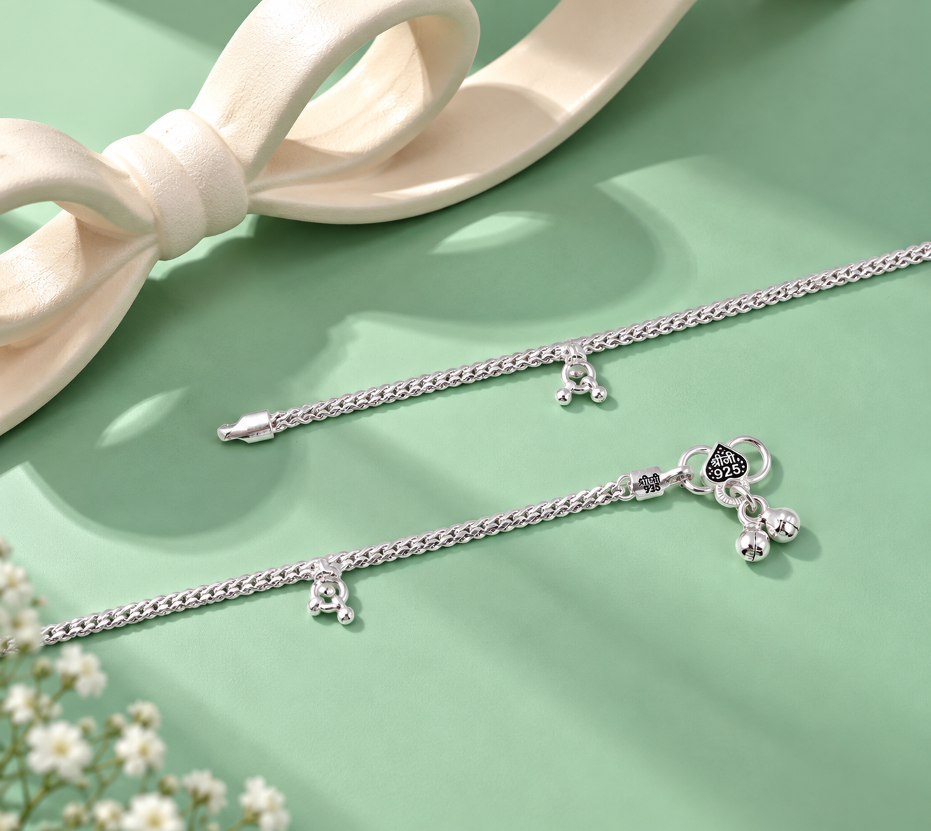 Charm Chain Anklet – 925 Sterling Silver – OYA by Gemkara view 4