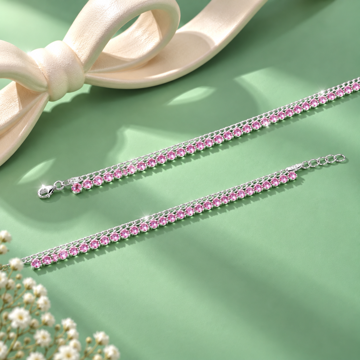 Pink Spark Anklet – 925 Sterling Silver – OYA by Gemkara view 4