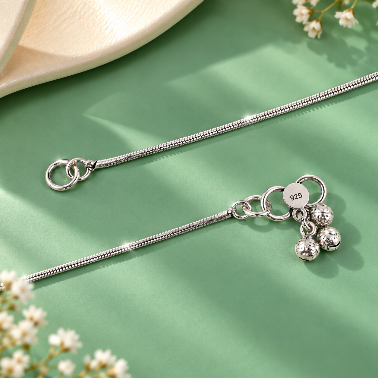 Oxidized Floral Charm Anklet – 925 Sterling Silver – OYA by Gemkara view 4