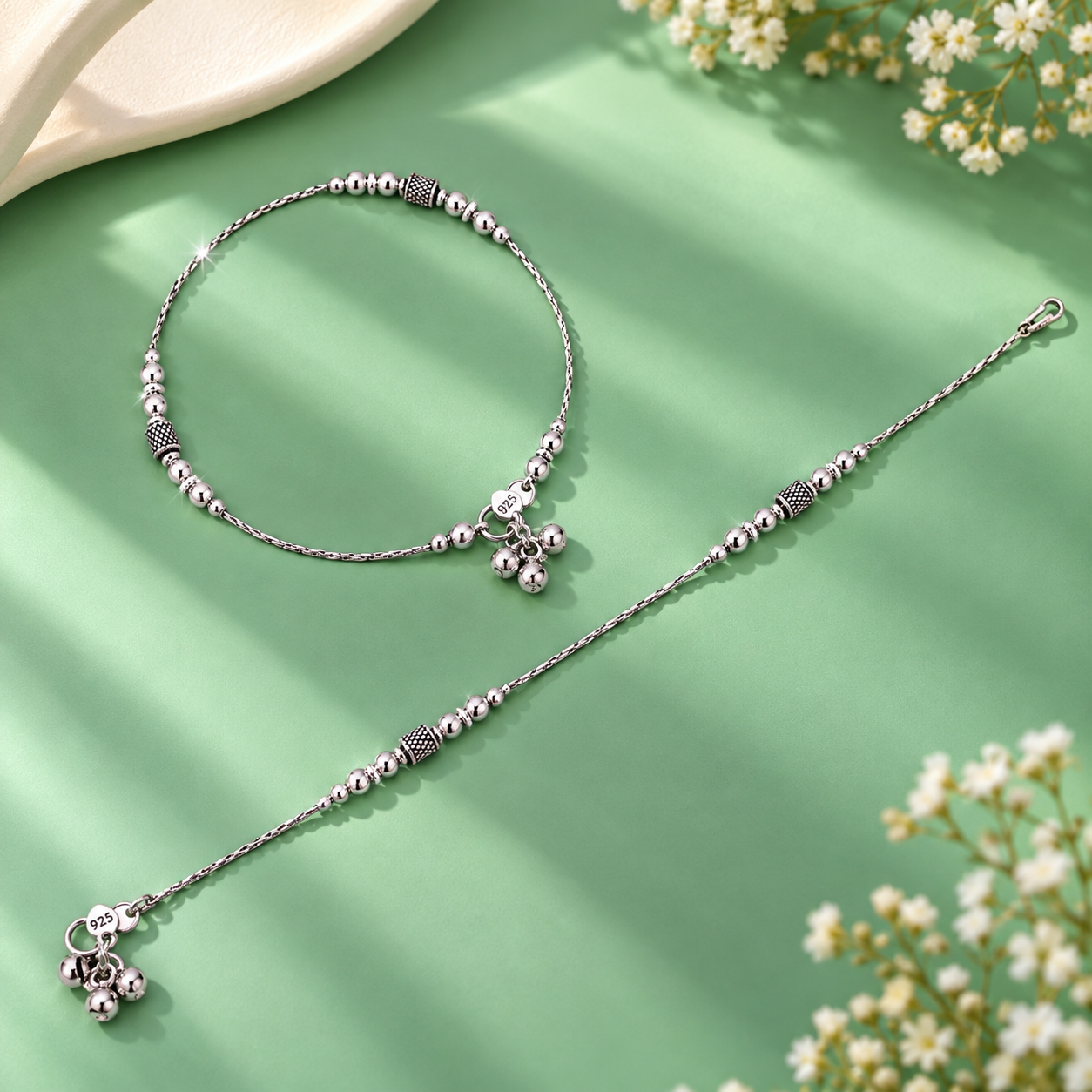 Beaded Charm Anklet – 925 Sterling Silver – OYA by Gemkara view 3