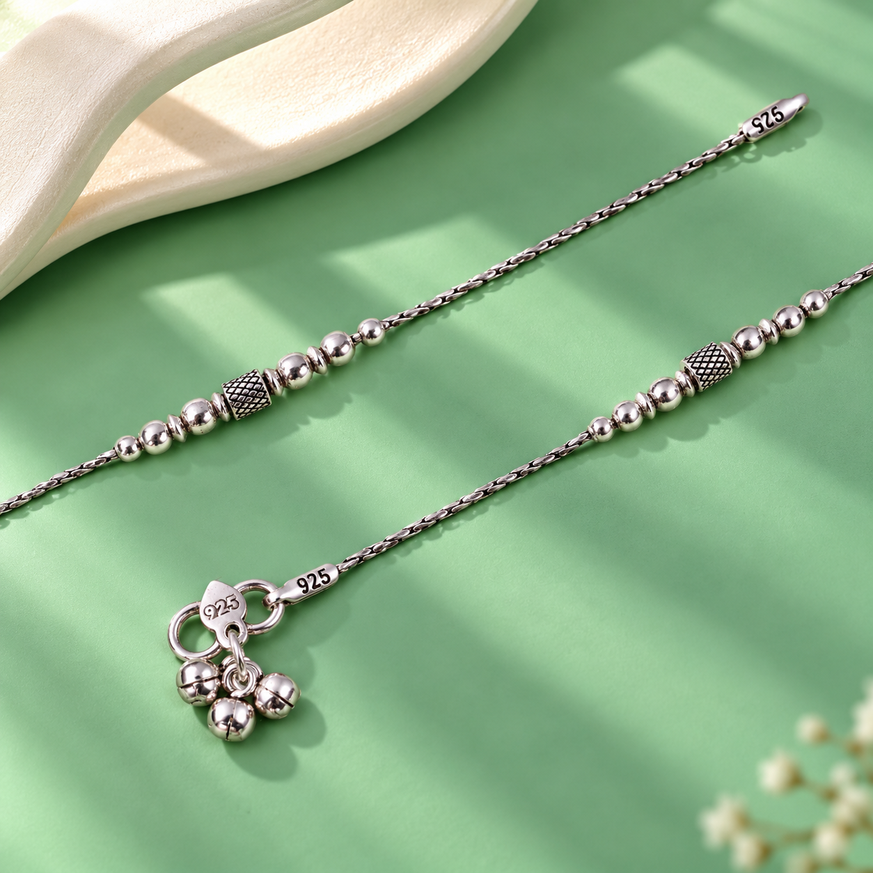 Beaded Charm Anklet – 925 Sterling Silver – OYA by Gemkara view 4