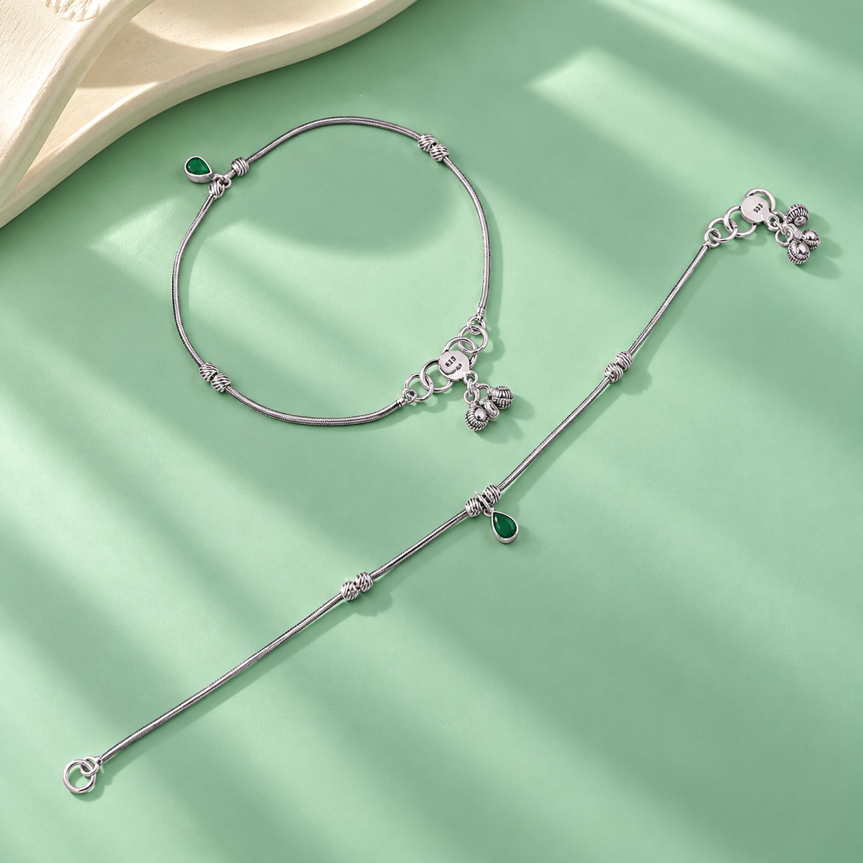 Oxidized Emerald Charm Anklet – 925 Sterling Silver – OYA by Gemkara view 3