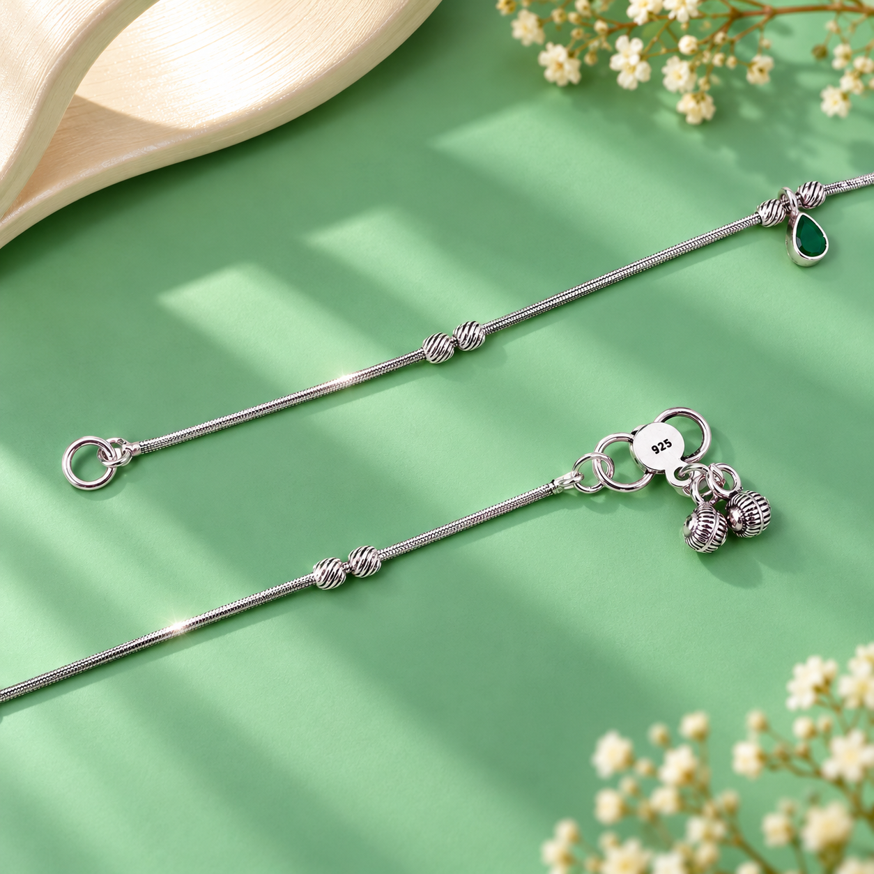 Oxidized Emerald Charm Anklet – 925 Sterling Silver – OYA by Gemkara view 4