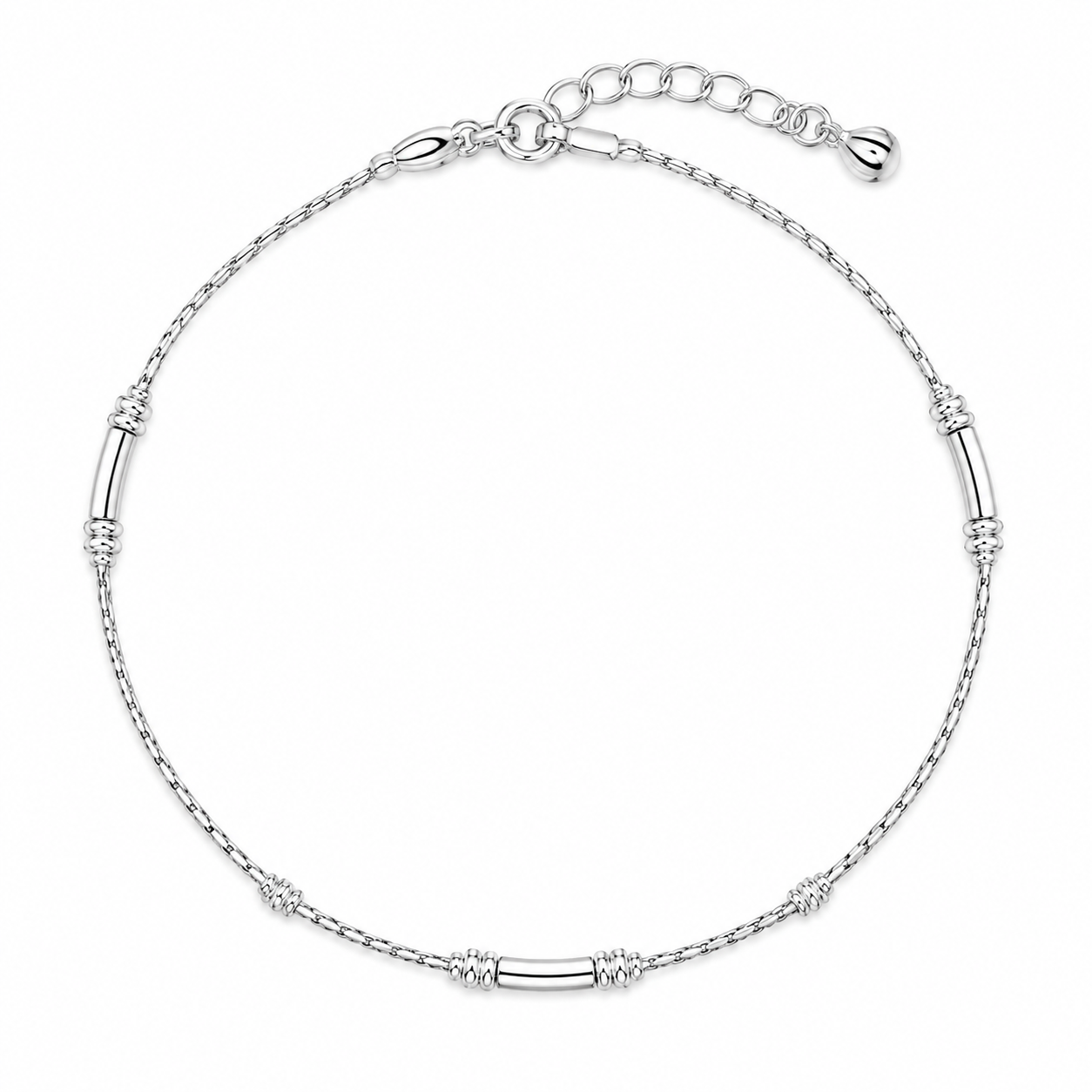 Beaded Tube Anklet – 925 Sterling Silver – OYA by Gemkara view 1