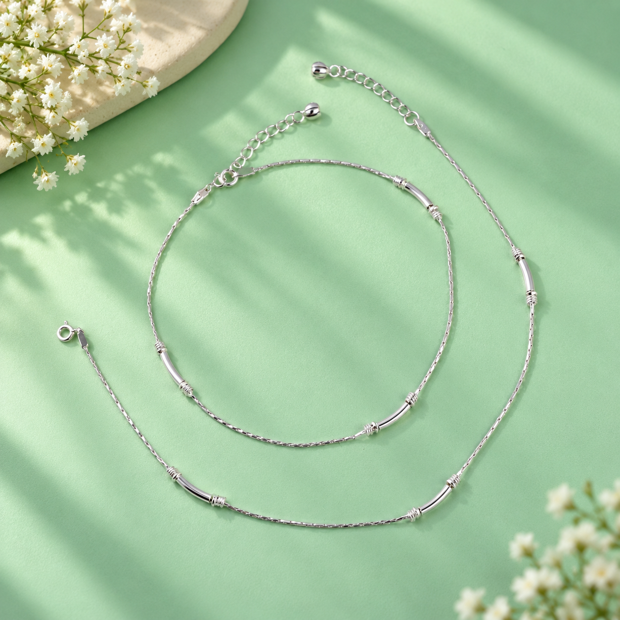 Beaded Tube Anklet – 925 Sterling Silver – OYA by Gemkara view 3