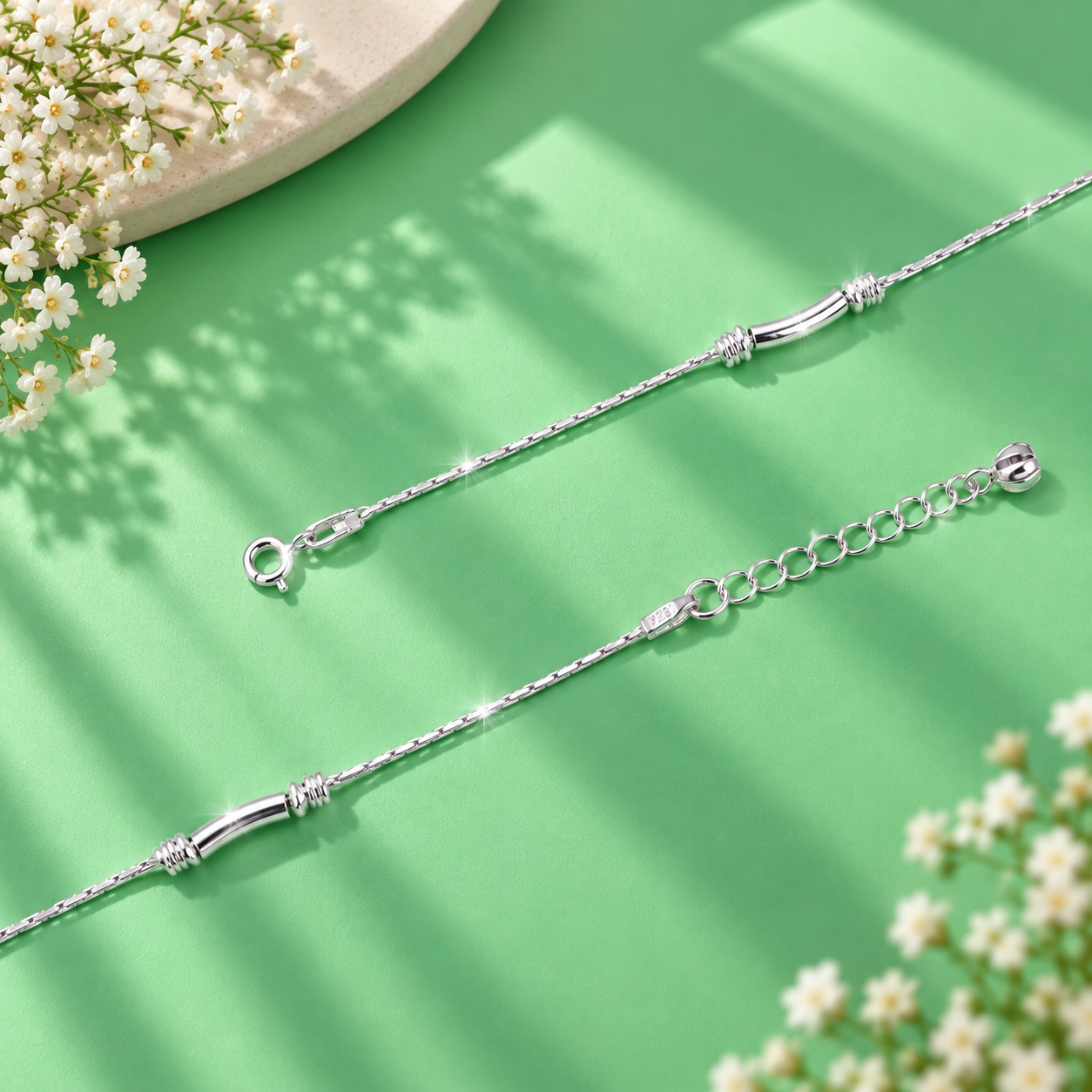 Beaded Tube Anklet – 925 Sterling Silver – OYA by Gemkara view 4