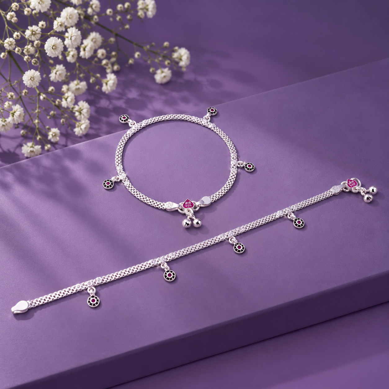 Pink Charm Anklet – 925 Sterling Silver – OYA by Gemkara view 3