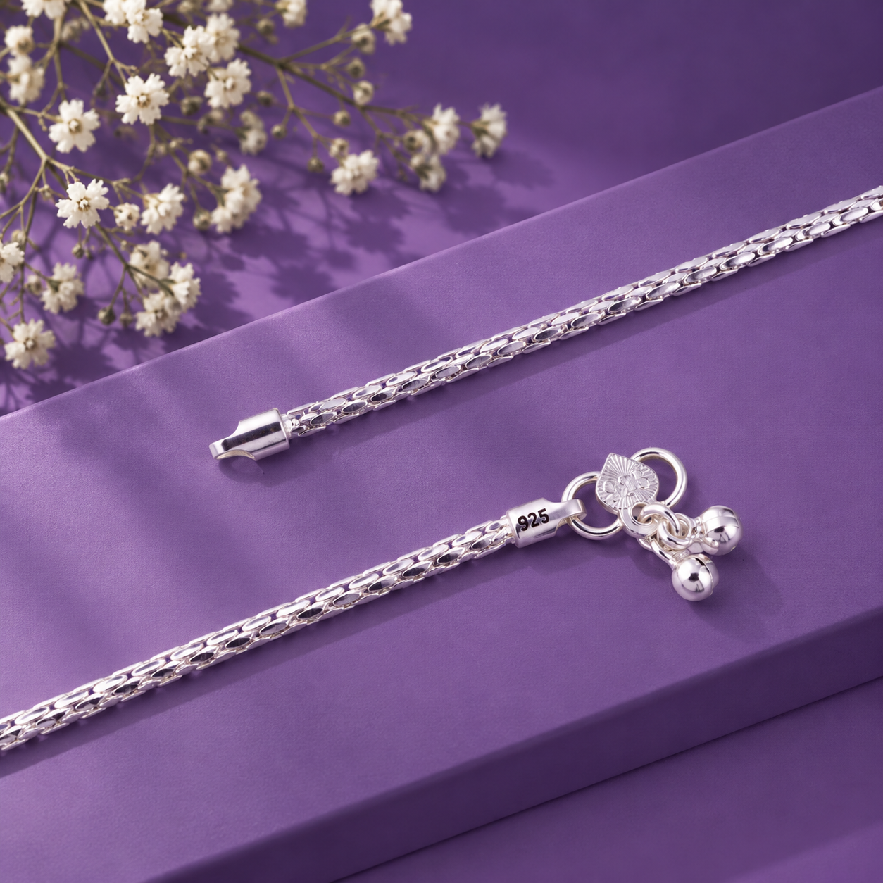 Floral Charm Anklet – 925 Sterling Silver – OYA by Gemkara view 4