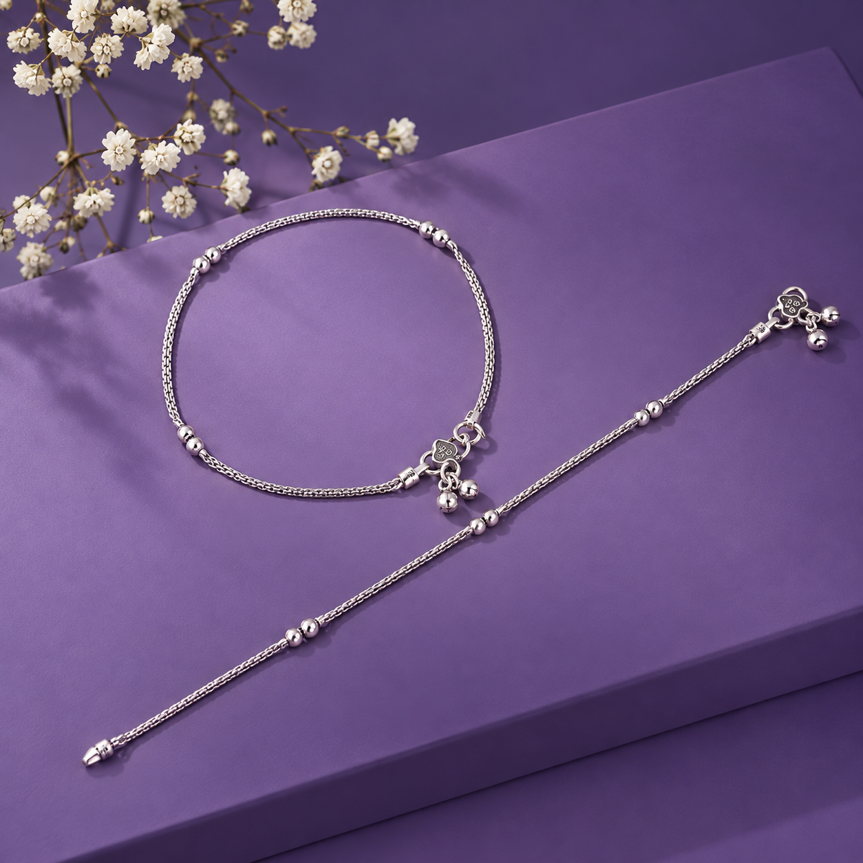 Beaded Anklet – 925 Sterling Silver – OYA by Gemkara view 3