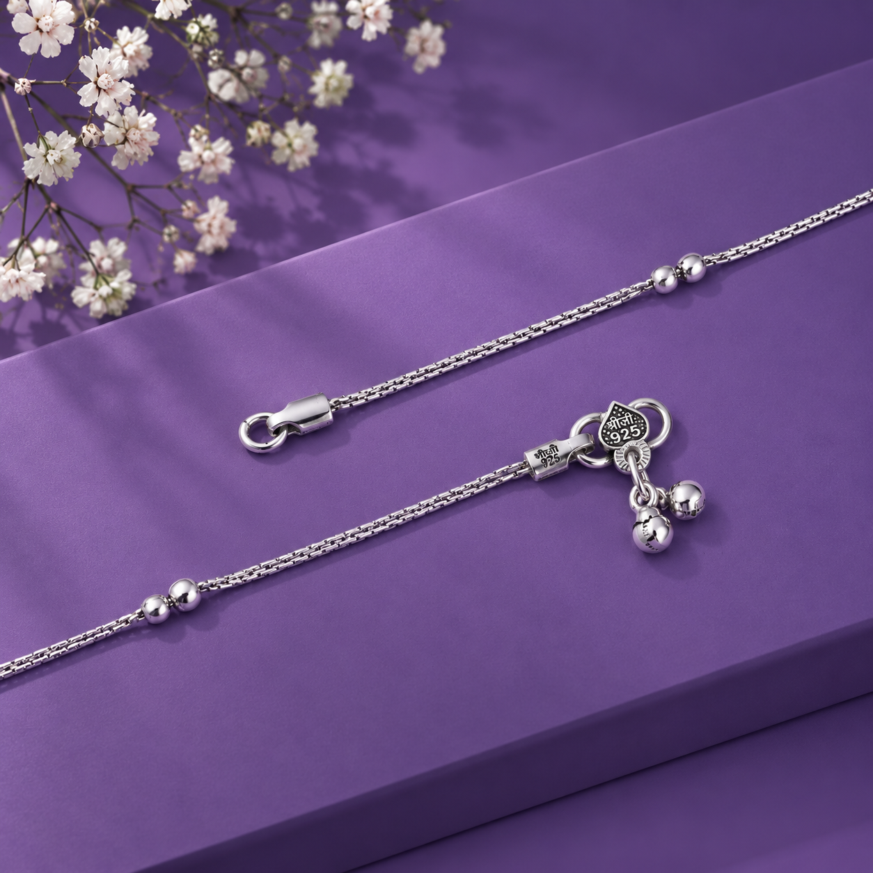Beaded Anklet – 925 Sterling Silver – OYA by Gemkara view 4