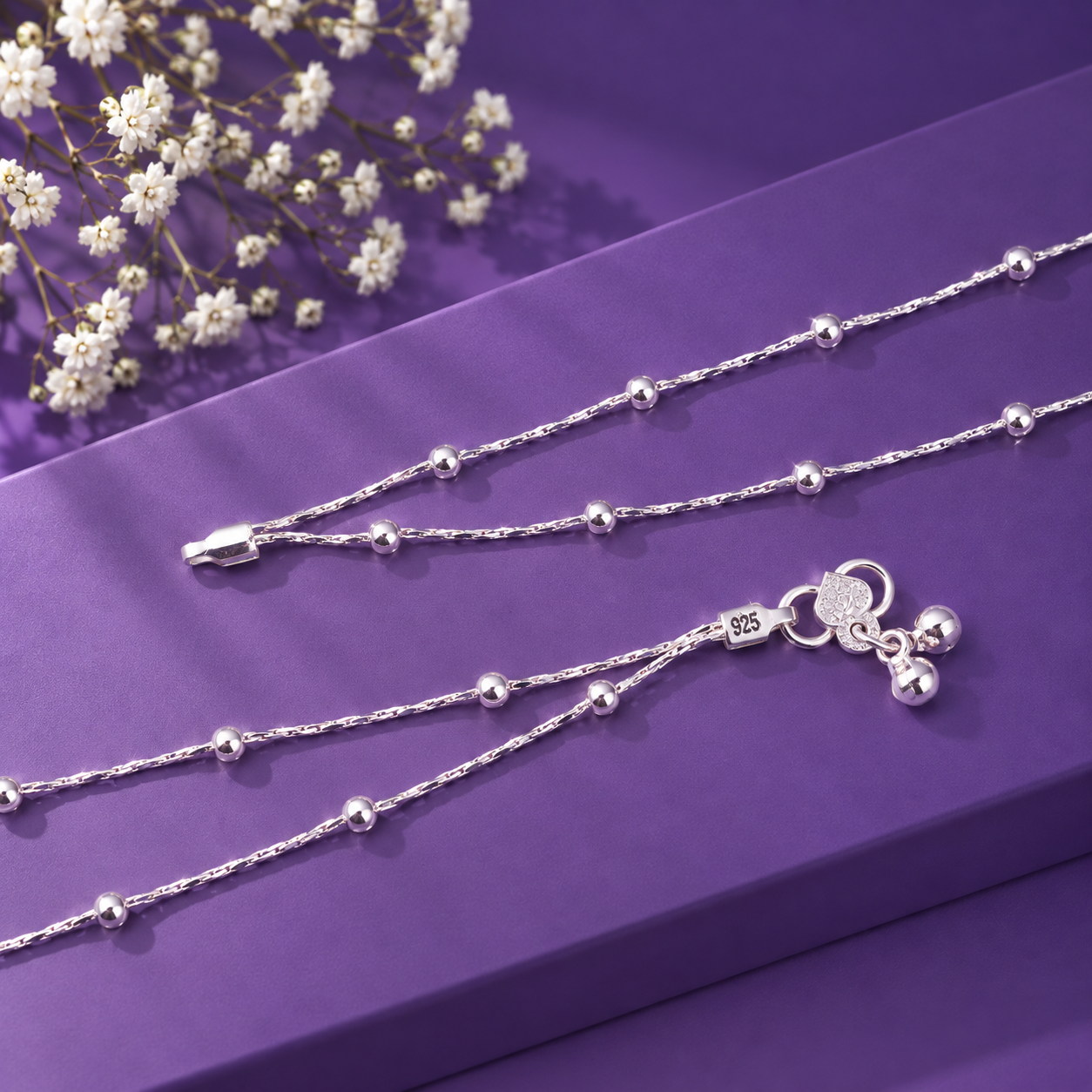 Pearl Chain Anklet – 925 Sterling Silver – OYA by Gemkara view 4