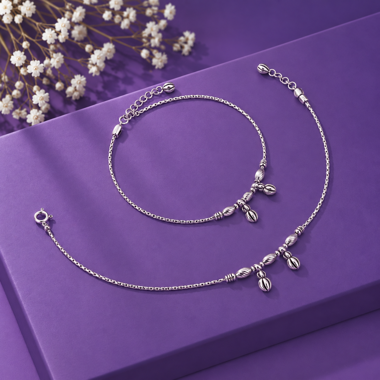 Oxidized Leaf Charm Anklet – 925 Sterling Silver – OYA by Gemkara view 3