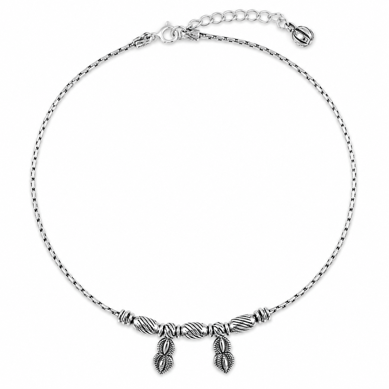 Oxidized Leaf Charm Anklet