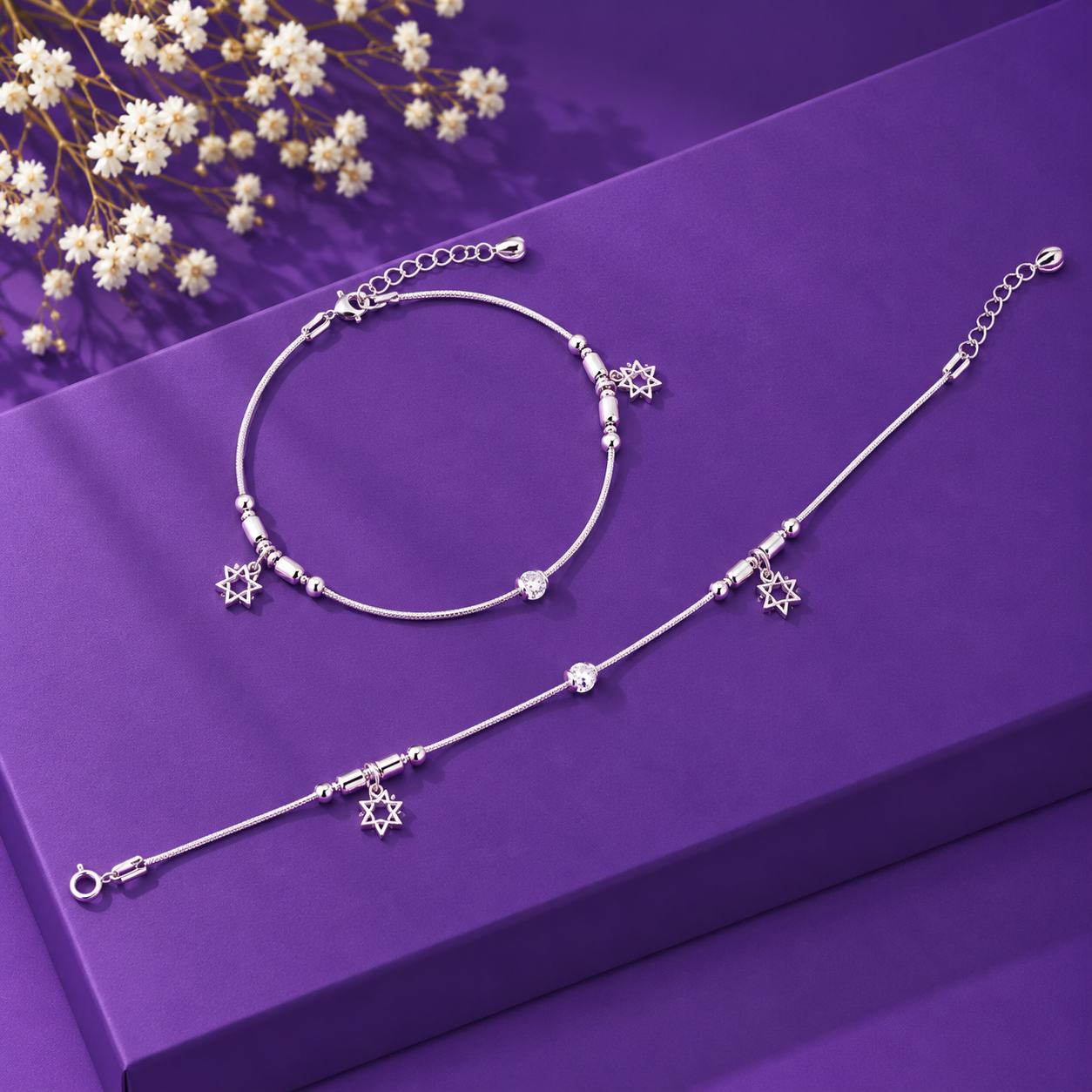 Star Charm Anklet – 925 Sterling Silver – OYA by Gemkara view 3