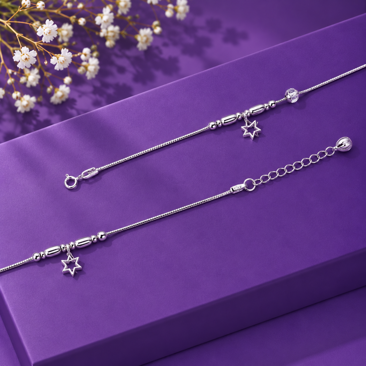 Star Charm Anklet – 925 Sterling Silver – OYA by Gemkara view 4