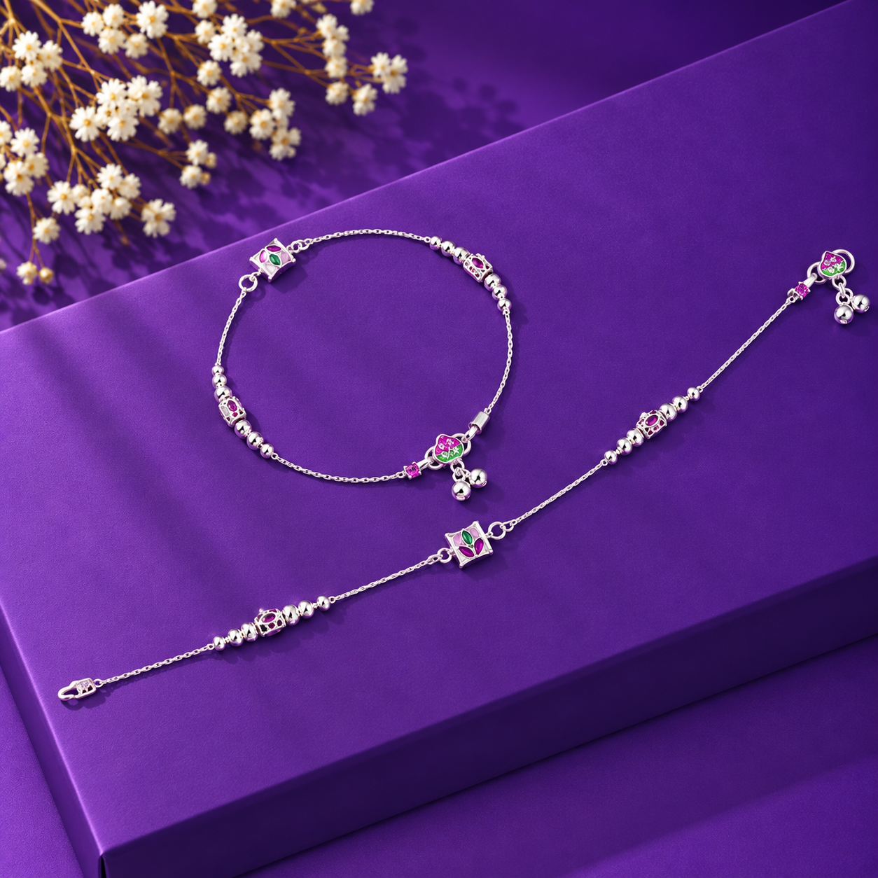 Multicolor Charm Anklet – 925 Sterling Silver – OYA by Gemkara view 3