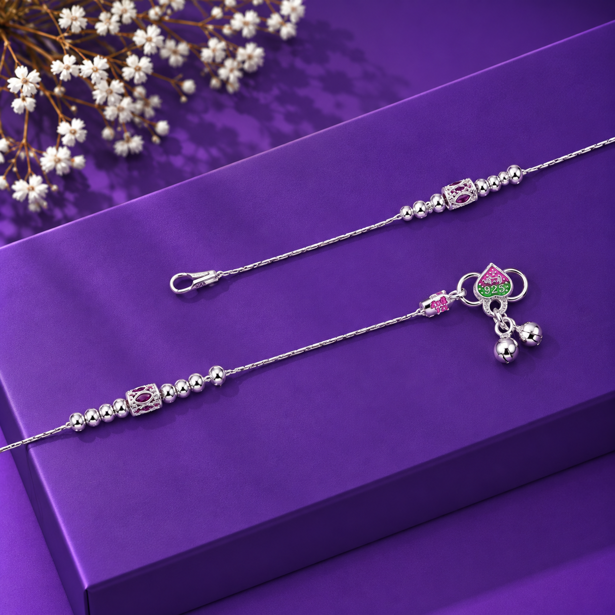 Multicolor Charm Anklet – 925 Sterling Silver – OYA by Gemkara view 4