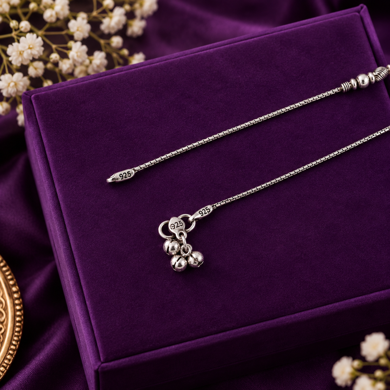 Oxidized Floral Charm Anklet – 925 Sterling Silver – OYA by Gemkara view 4