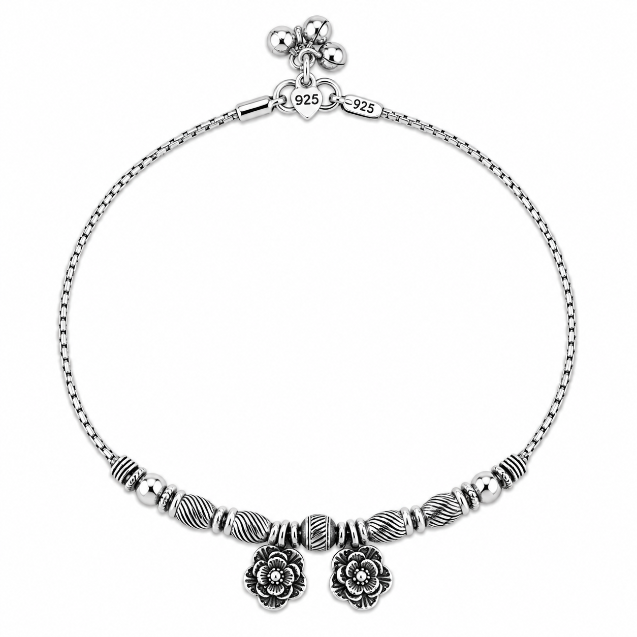 Oxidized Floral Charm Anklet