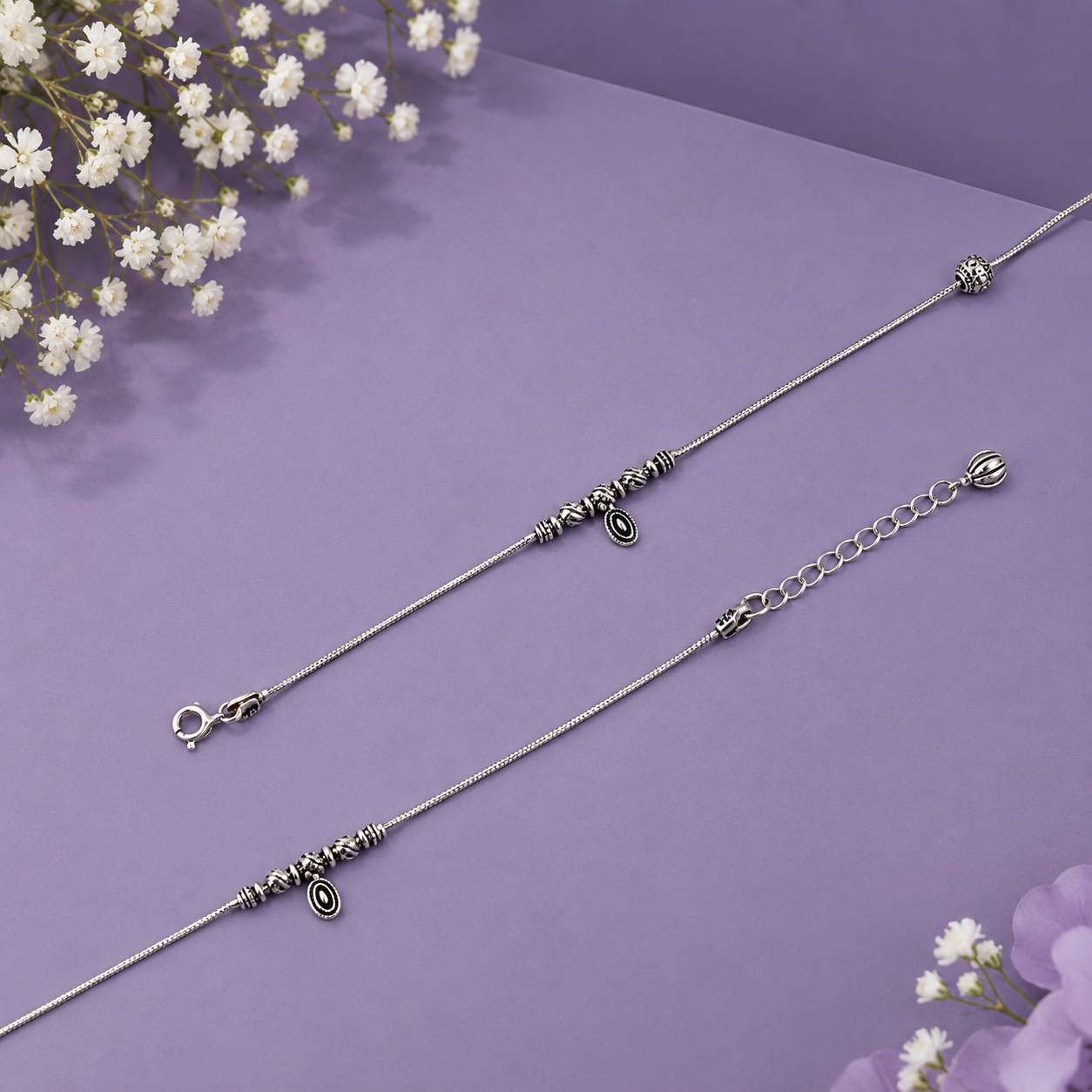 Oxidized Leaf Charm Anklet – 925 Sterling Silver – OYA by Gemkara view 4