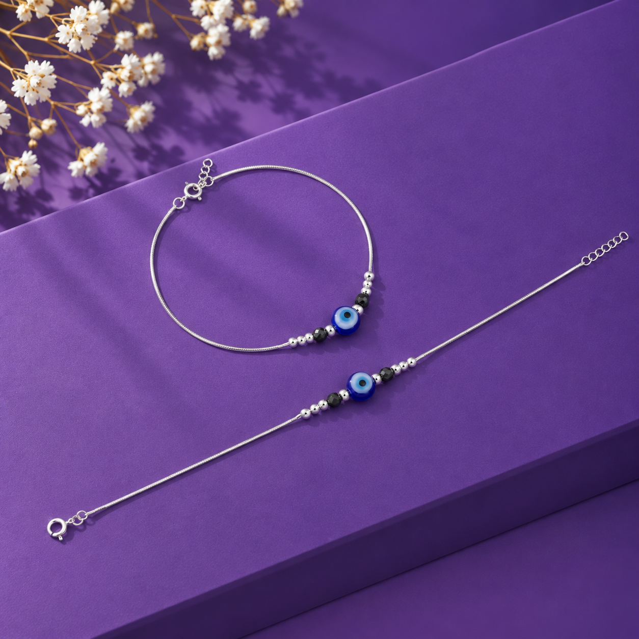 Evil Eye Anklet – 925 Sterling Silver – OYA by Gemkara view 3