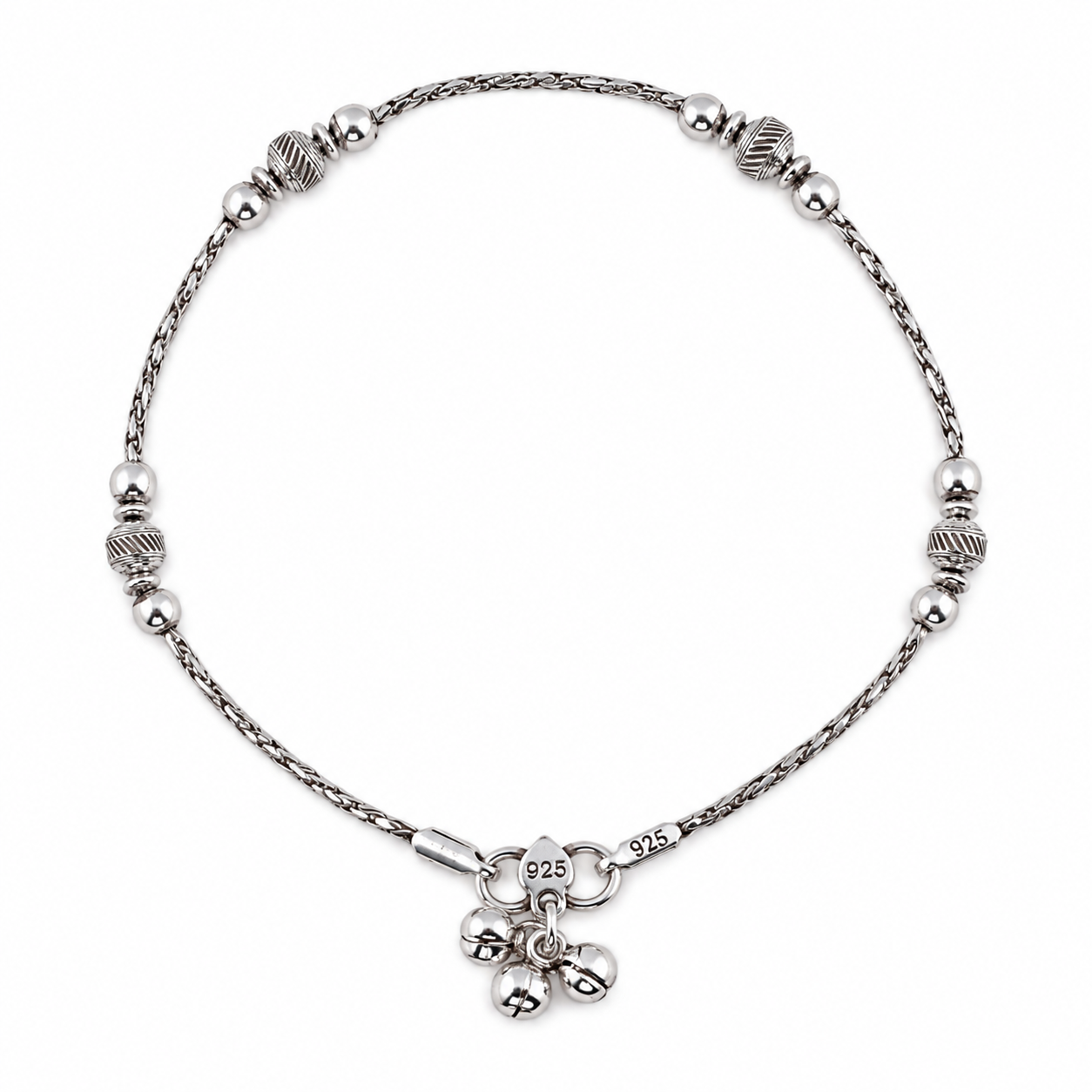 Oxidized Beaded Charm Anklet – 925 Sterling Silver – OYA by Gemkara view 1