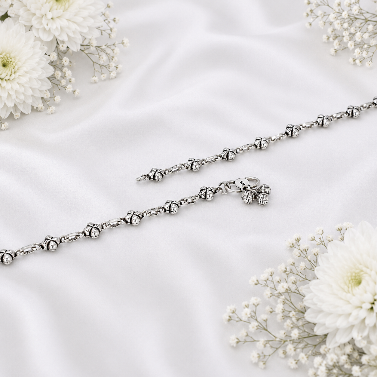 Beaded Anklet – 925 Sterling Silver – OYA by Gemkara view 3