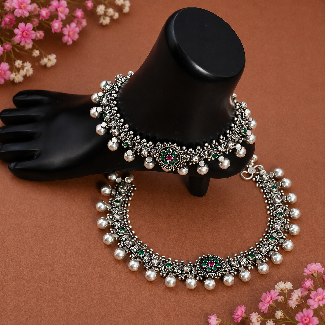 Ghunghroo Bloom Anklet – 925 Sterling Silver – OYA by Gemkara view 2