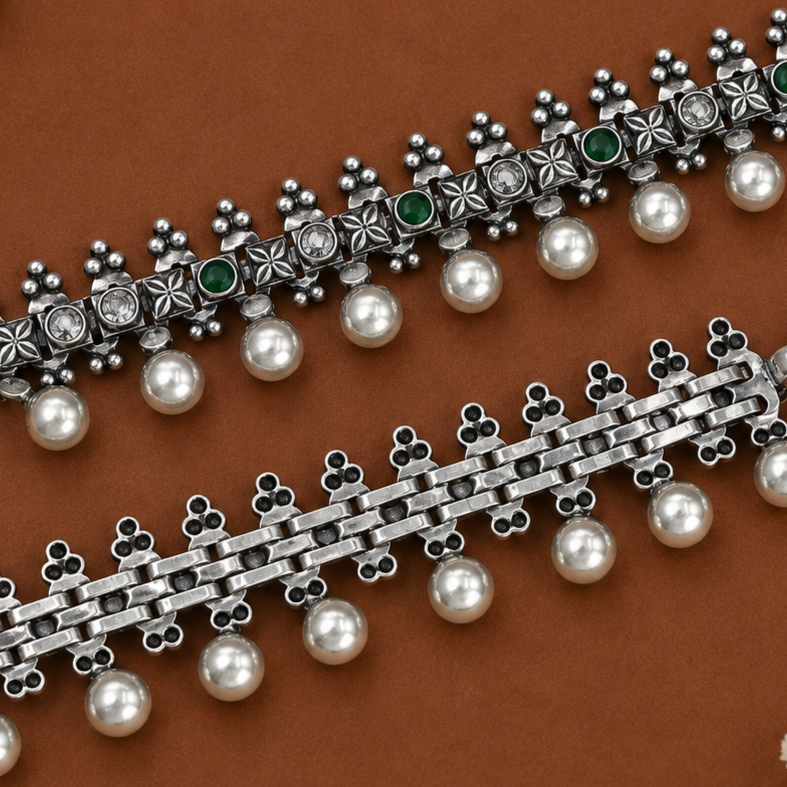 Ghunghroo Bloom Anklet – 925 Sterling Silver – OYA by Gemkara view 3