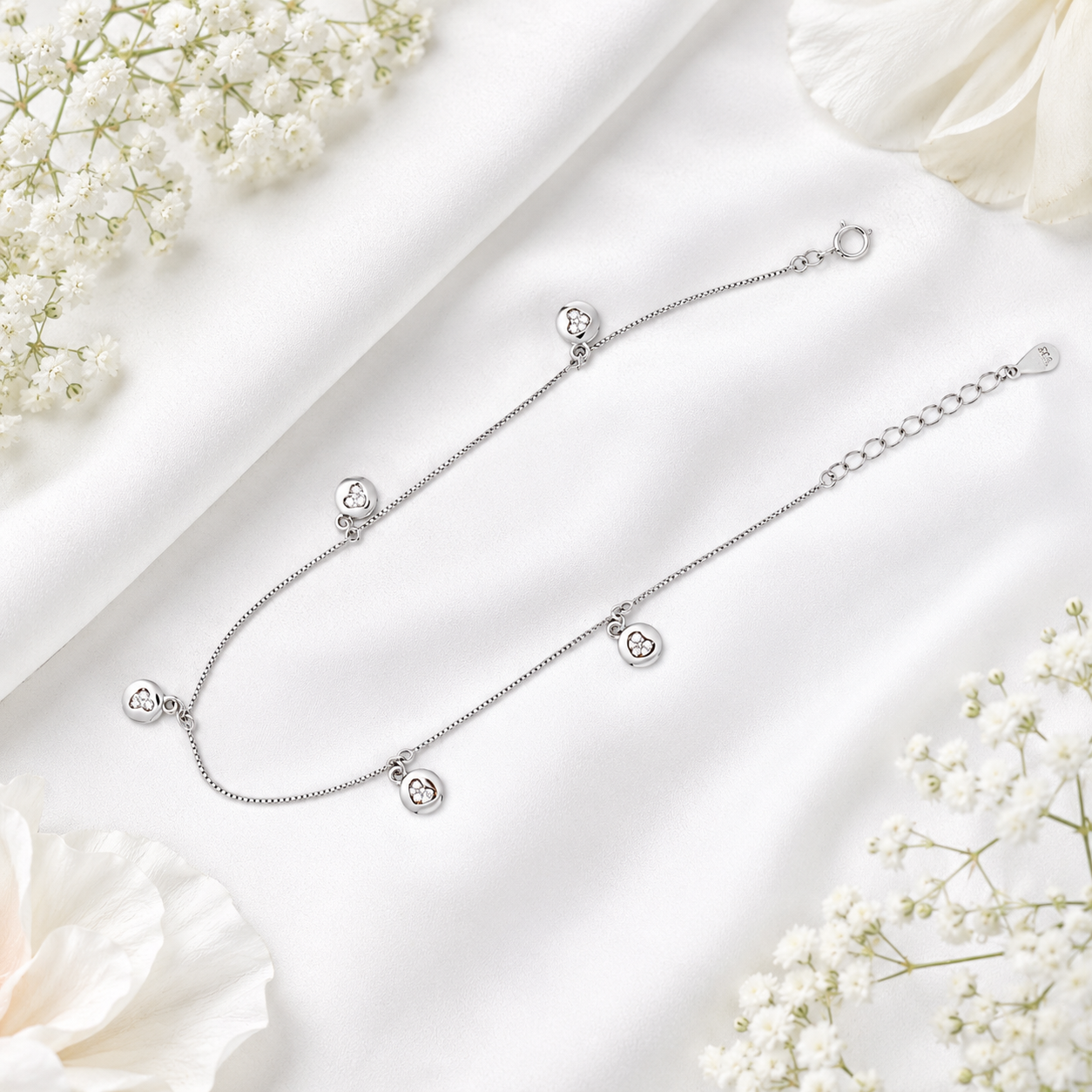 Triple-Charm Anklet – 925 Sterling Silver – OYA by Gemkara view 3