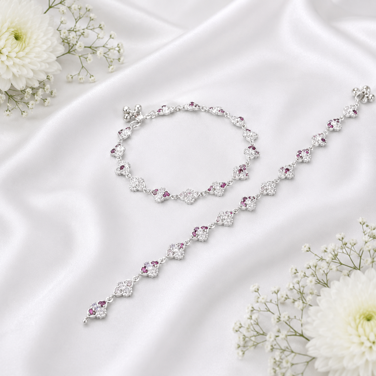 Pink Stone Anklet – 925 Sterling Silver – OYA by Gemkara view 3