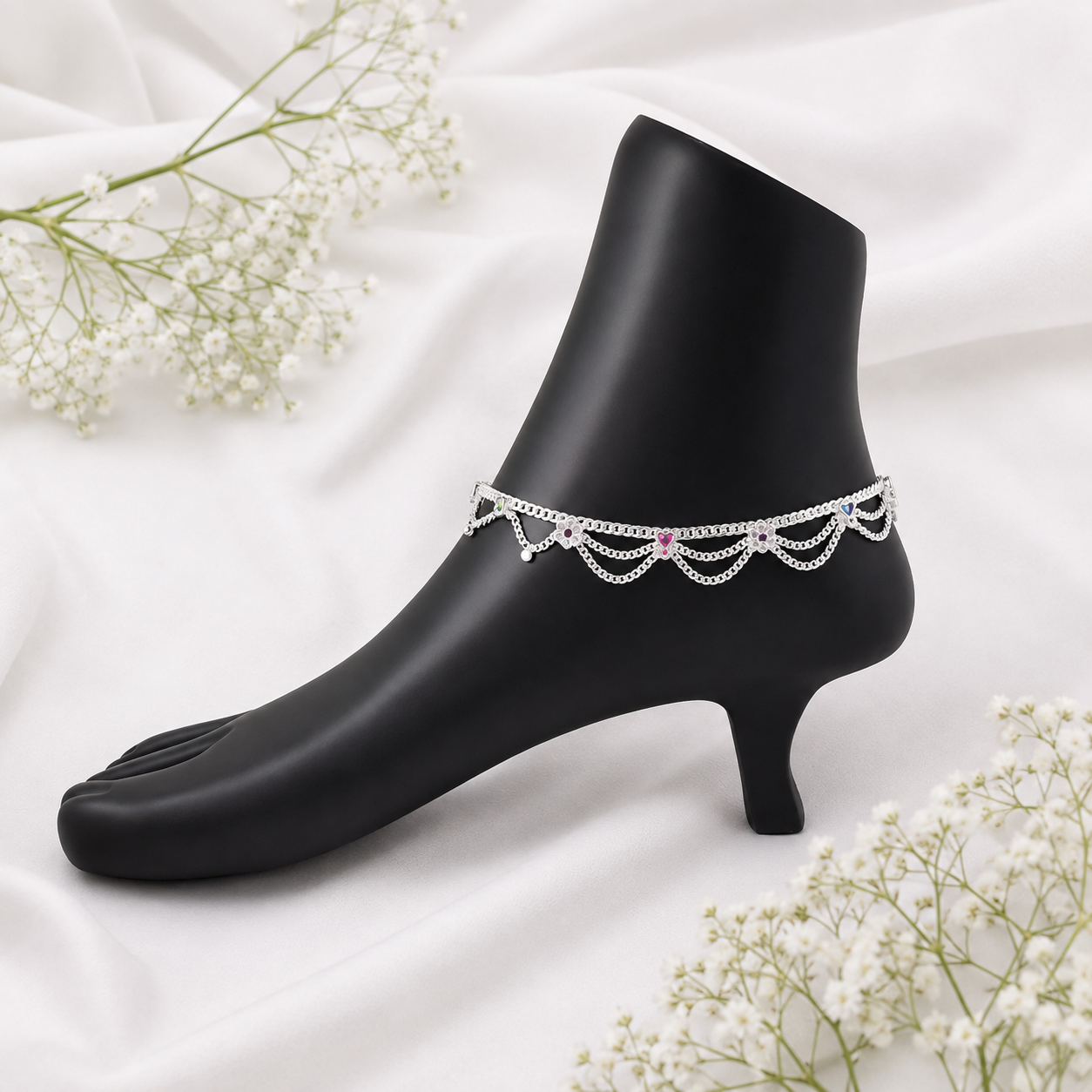 Multicolor Charm Anklet – 925 Sterling Silver – OYA by Gemkara view 2